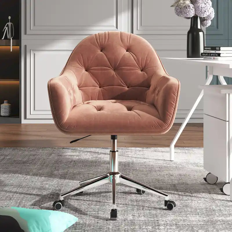 Chaise de bureau pivotante réglable en velours tufté Corvus Hernals