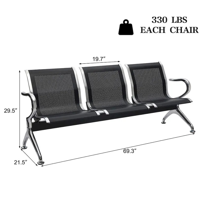 Kinbor Siège d'attente 3 places pour aéroport, banque, salon de coiffure, banc, chaise visiteur