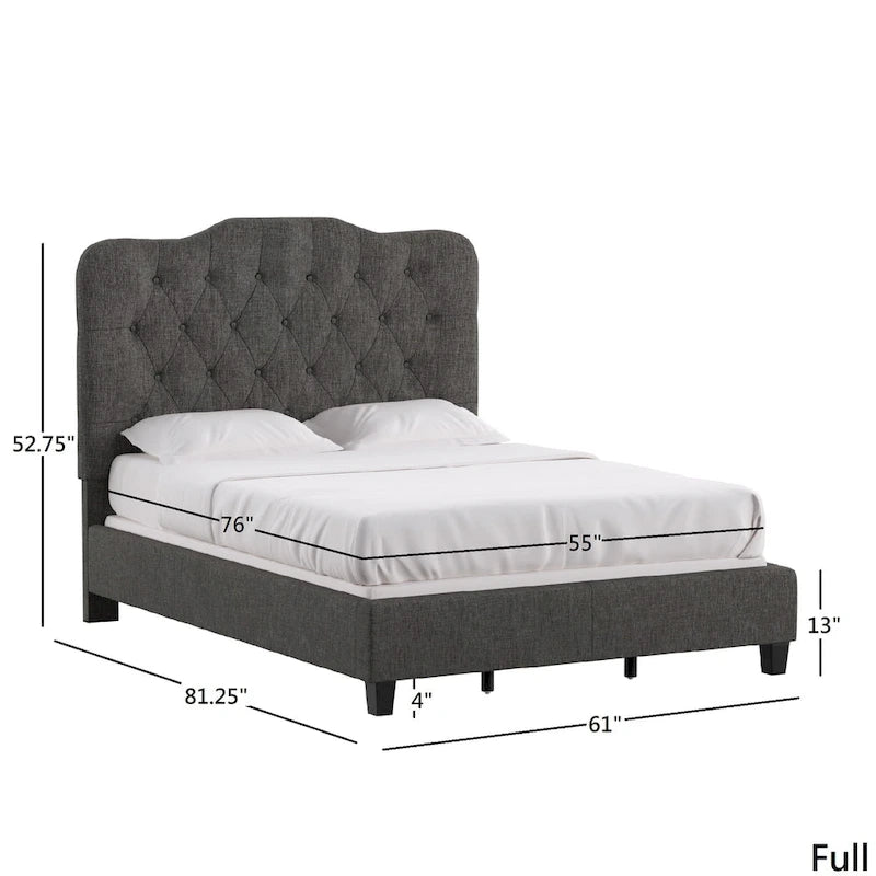 Lit Ginny de style classique en forme de dos-d'âne avec matelassage capitonné en losanges et diamants, par iNSPIRE Q