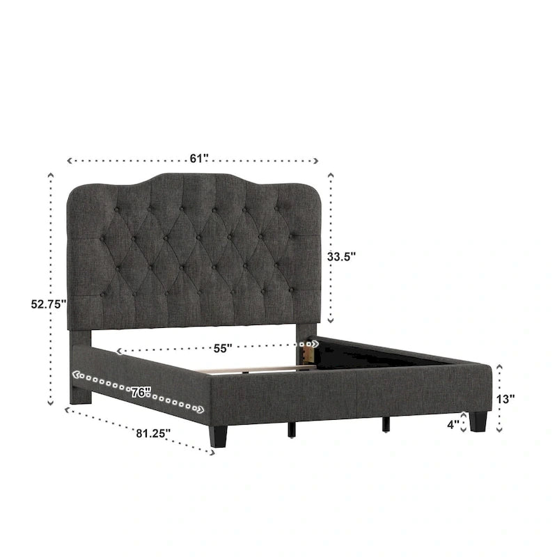 Lit Ginny de style classique en forme de dos-d'âne avec matelassage capitonné en losanges et diamants, par iNSPIRE Q