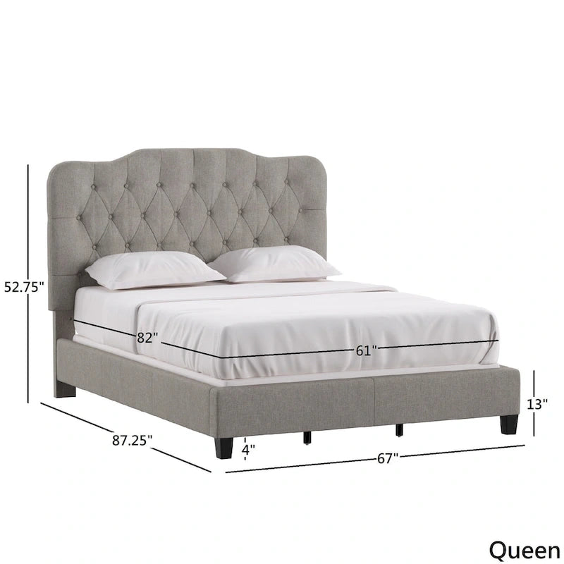Lit Ginny de style classique en forme de dos-d'âne avec matelassage capitonné en losanges et diamants, par iNSPIRE Q