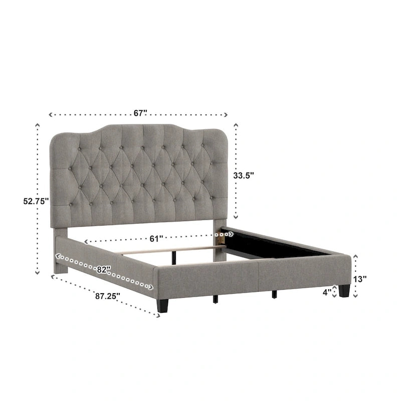 Lit Ginny de style classique en forme de dos-d'âne avec matelassage capitonné en losanges et diamants, par iNSPIRE Q