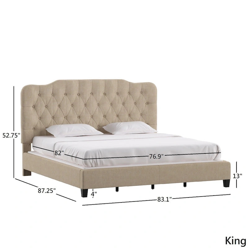 Lit Ginny de style classique en forme de dos-d'âne avec matelassage capitonné en losanges et diamants, par iNSPIRE Q