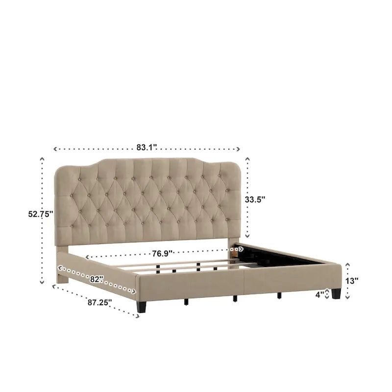 Lit Ginny de style classique en forme de dos-d'âne avec matelassage capitonné en losanges et diamants, par iNSPIRE Q