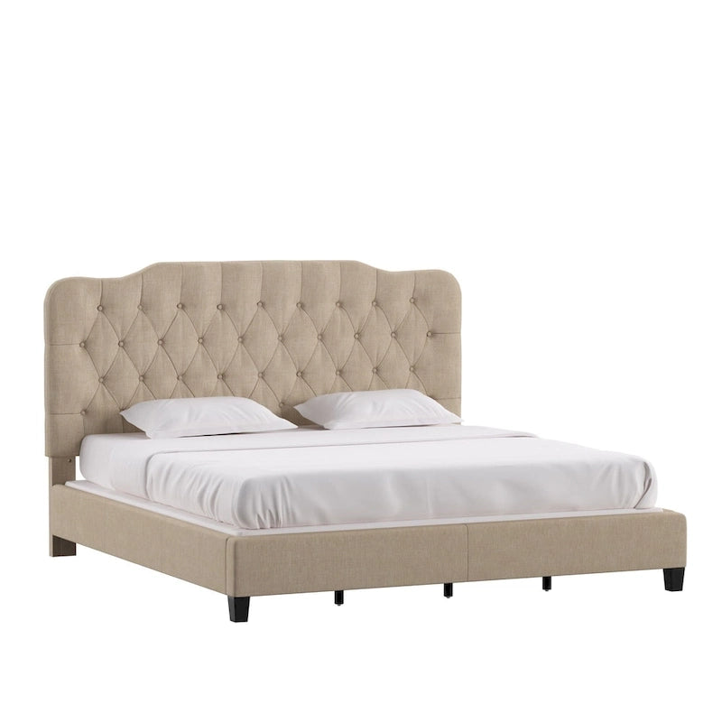 Lit Ginny de style classique en forme de dos-d'âne avec matelassage capitonné en losanges et diamants, par iNSPIRE Q