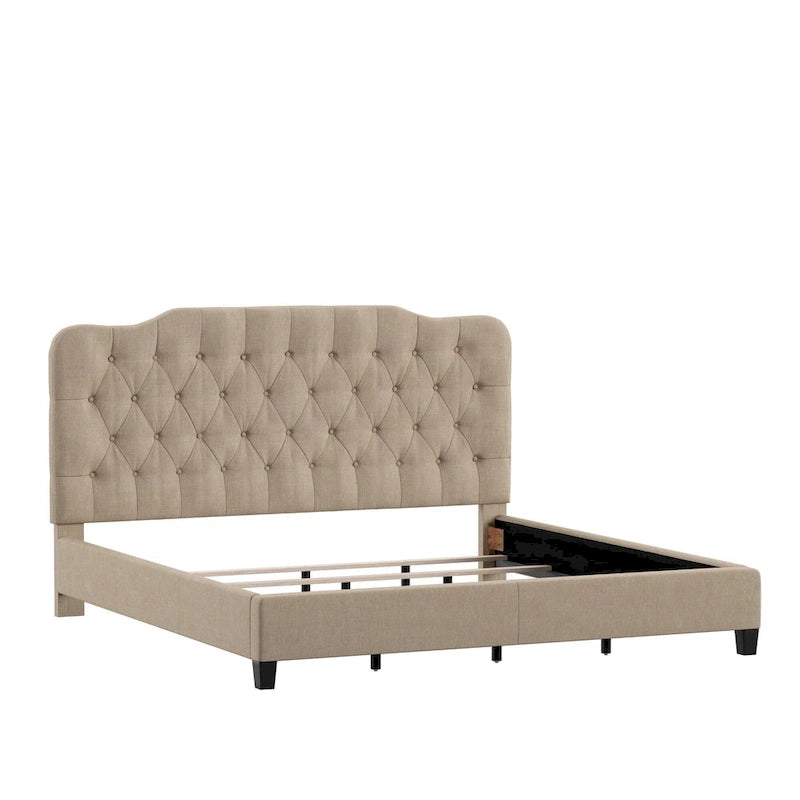 Lit Ginny de style classique en forme de dos-d'âne avec matelassage capitonné en losanges et diamants, par iNSPIRE Q