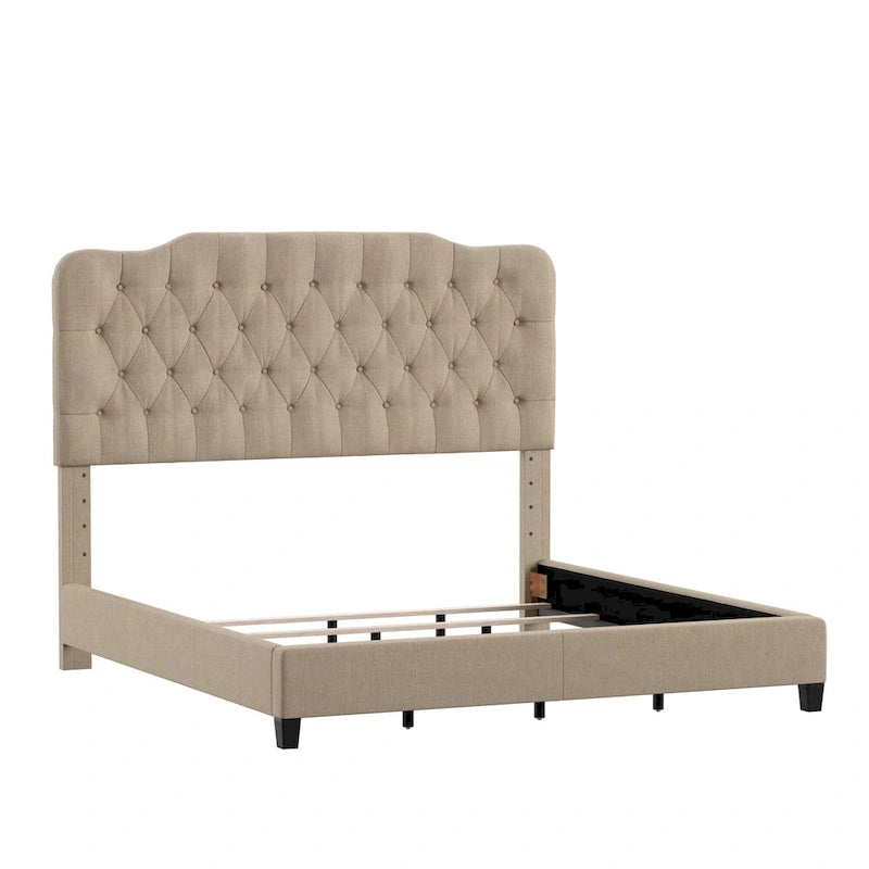 Lit Ginny de style classique en forme de dos-d'âne avec matelassage capitonné en losanges et diamants, par iNSPIRE Q