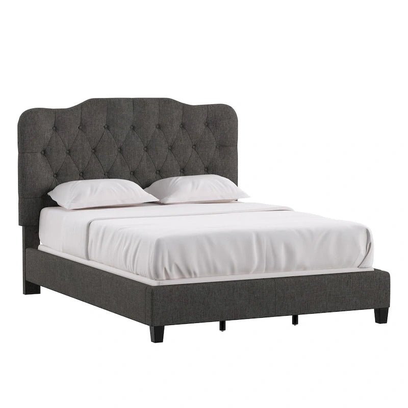 Lit Ginny de style classique en forme de dos-d'âne avec matelassage capitonné en losanges et diamants, par iNSPIRE Q