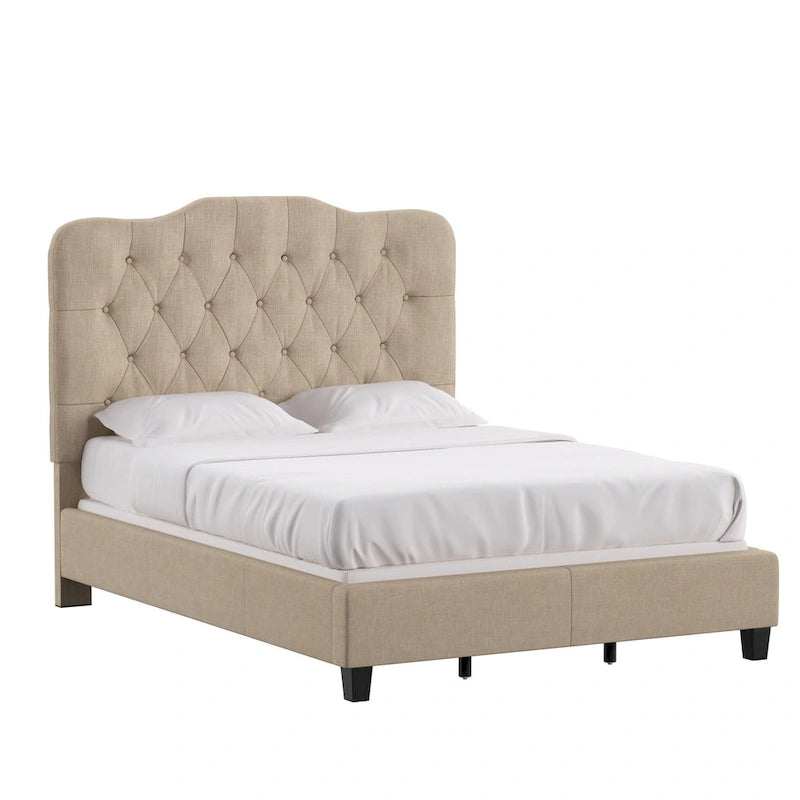 Lit Ginny de style classique en forme de dos-d'âne avec matelassage capitonné en losanges et diamants, par iNSPIRE Q