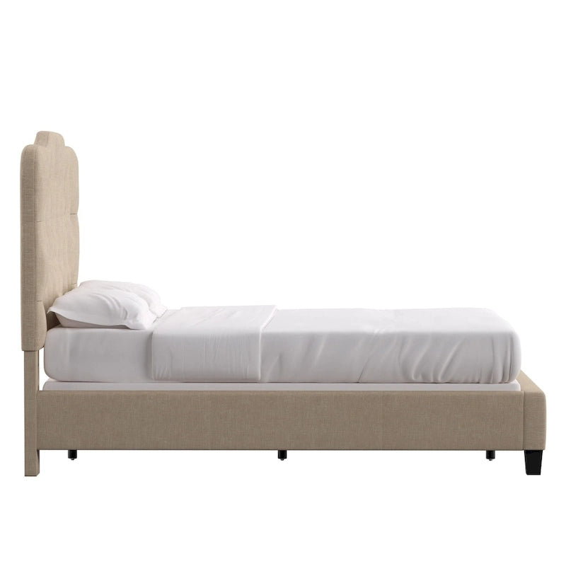 Lit Ginny de style classique en forme de dos-d'âne avec matelassage capitonné en losanges et diamants, par iNSPIRE Q