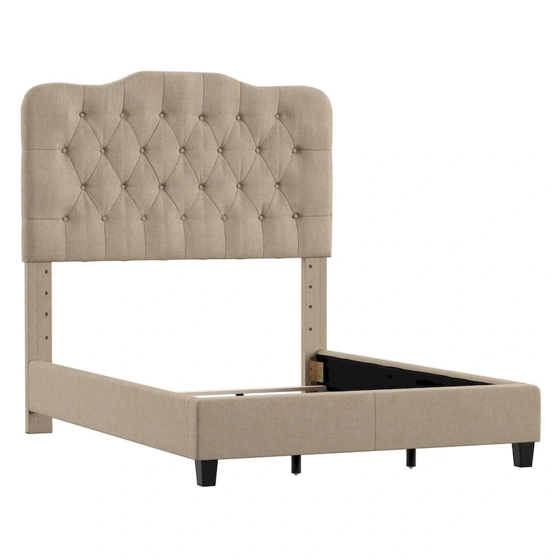 Lit Ginny de style classique en forme de dos-d'âne avec matelassage capitonné en losanges et diamants, par iNSPIRE Q