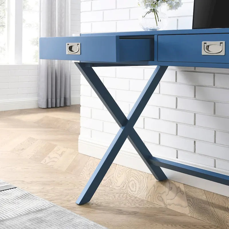 Bureau d'ordinateur en bois massif avec tiroirs