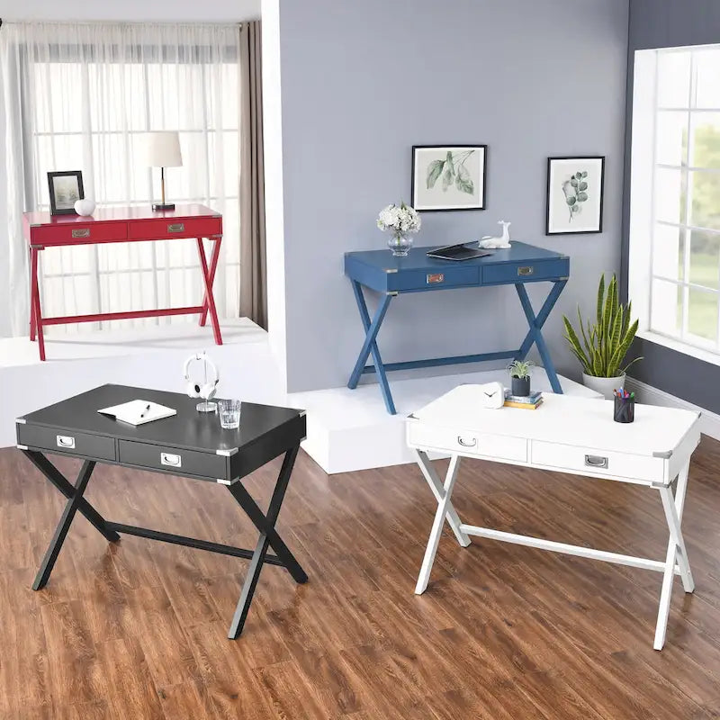 Bureau d'ordinateur en bois massif avec tiroirs