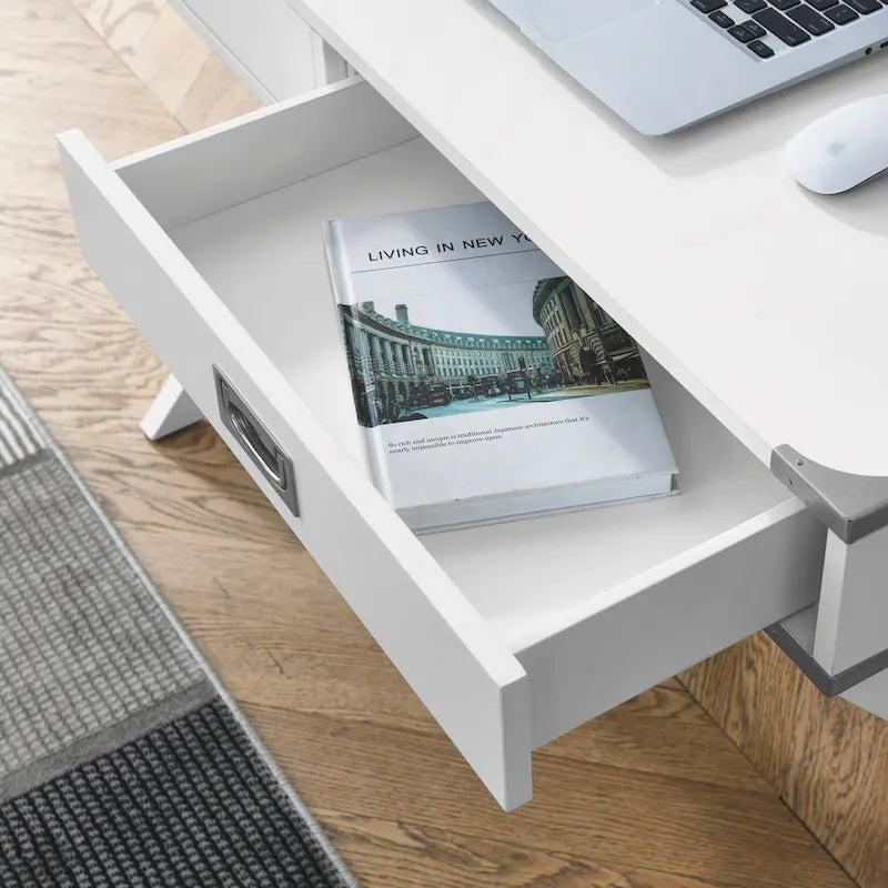 Bureau d'ordinateur en bois massif avec tiroirs