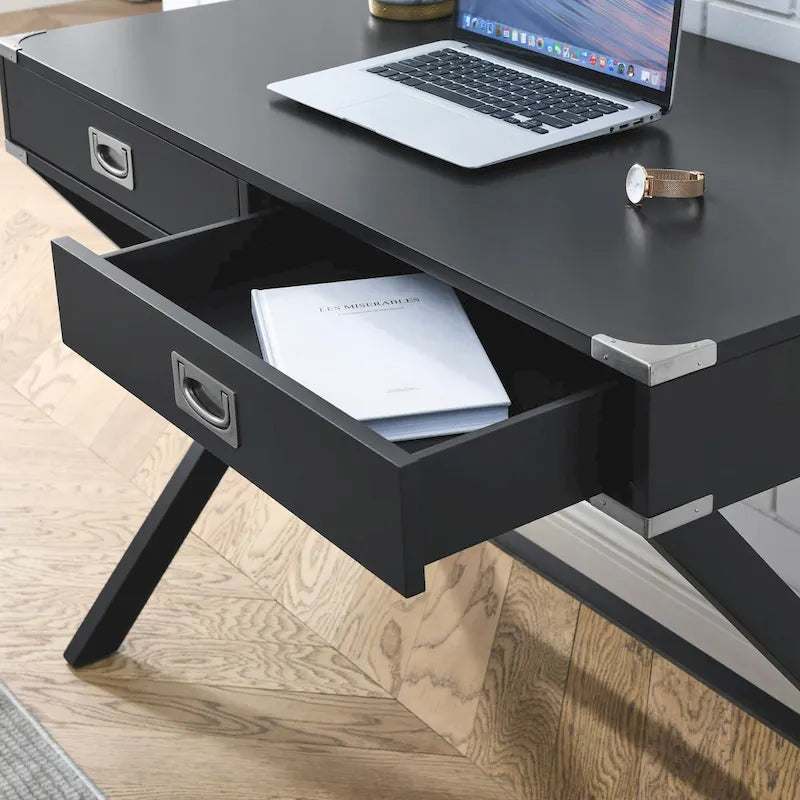 Bureau d'ordinateur en bois massif avec tiroirs