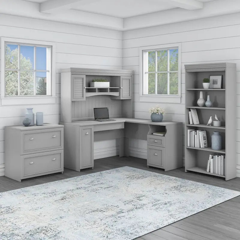 Fairview 60W Desk with Hutch, Cabinet and Bookcase by Bush Furniture