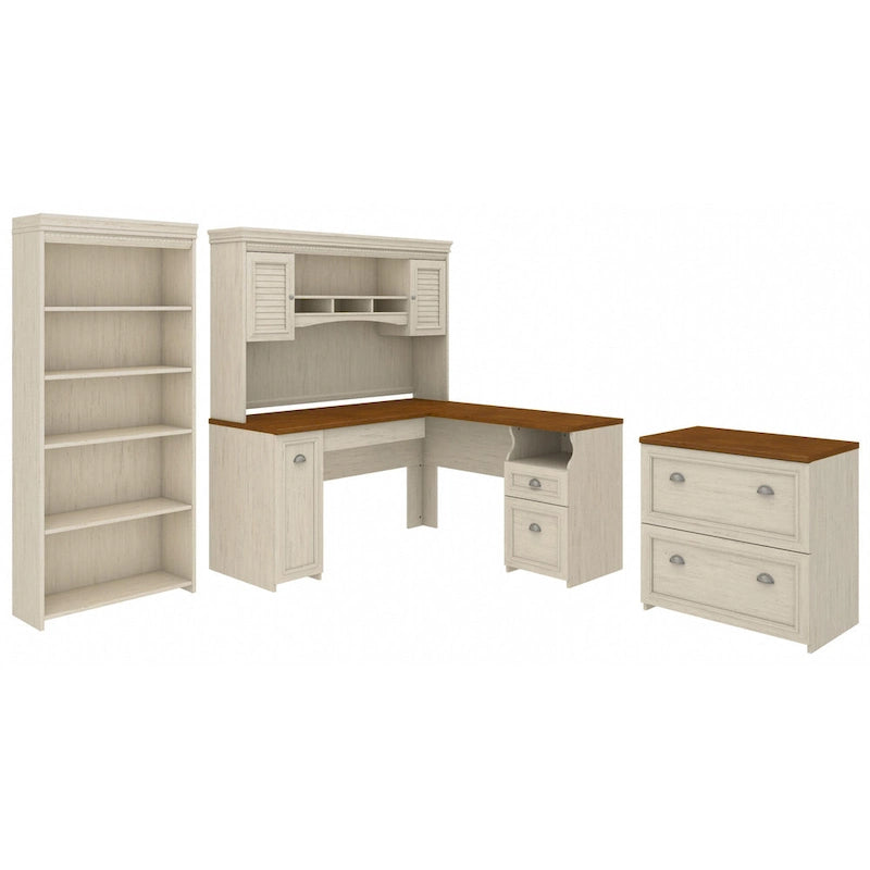 Bureau 60W Fairview avec huche, armoire et bibliothèque de Bush Furniture