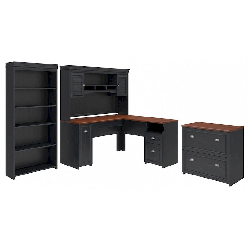 Bureau 60W Fairview avec huche, armoire et bibliothèque de Bush Furniture