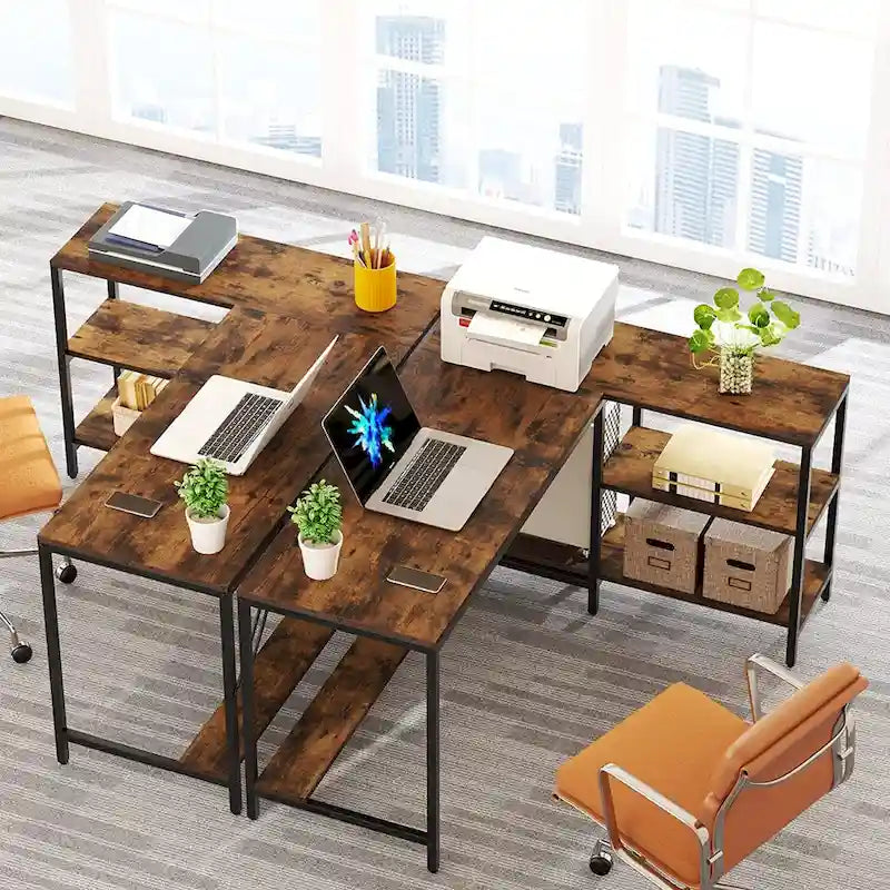 Bureau d'angle en L avec étagères de rangement pour bureau à domicile