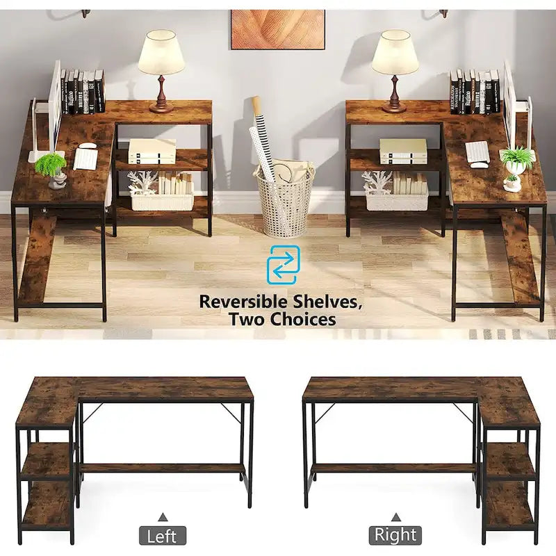Bureau d'angle en L avec étagères de rangement pour bureau à domicile