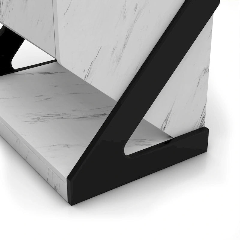 Table de chevet à 1 tiroir en faux marbre blanc moderne DH BASIC par Denhour