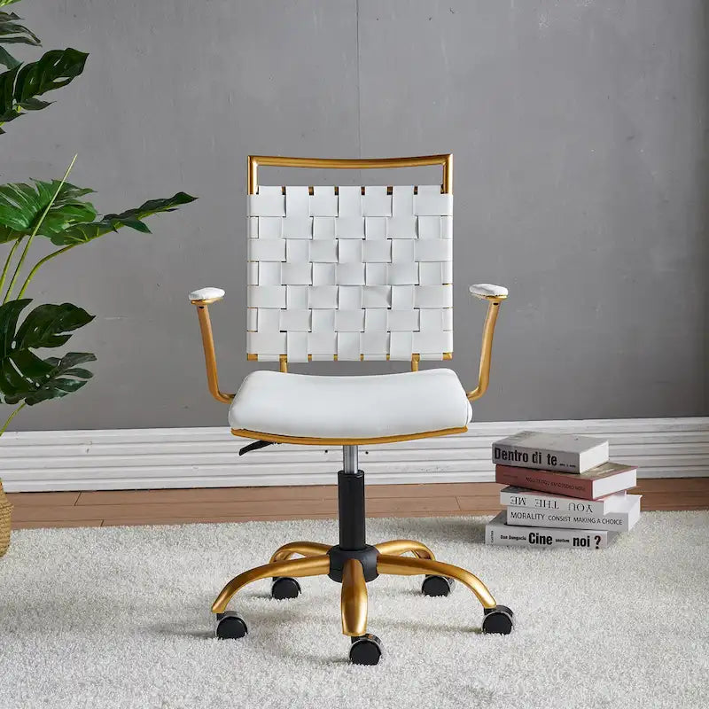 Chaise de bureau pivotante à dossier mi-haut en cuir doré LUXMOD pour ordinateur