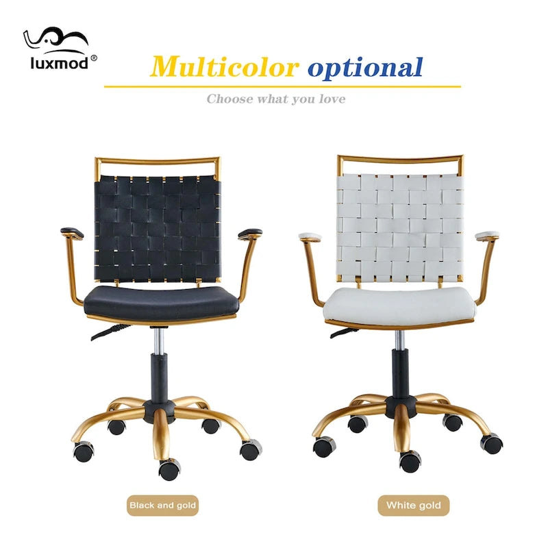 Chaise de bureau pivotante à dossier mi-haut en cuir doré LUXMOD pour ordinateur