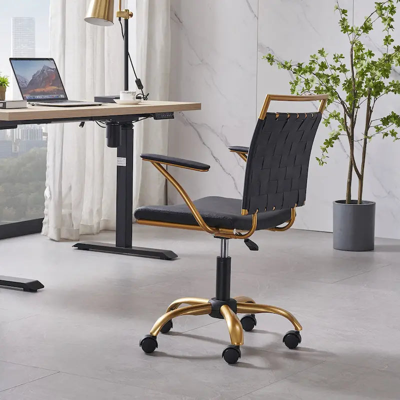 Chaise de bureau pivotante à dossier mi-haut en cuir doré LUXMOD pour ordinateur