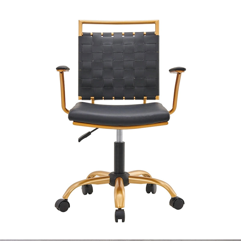 Chaise de bureau pivotante à dossier mi-haut en cuir doré LUXMOD pour ordinateur
