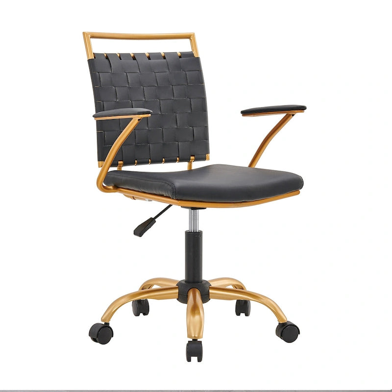 Chaise de bureau pivotante à dossier mi-haut en cuir doré LUXMOD pour ordinateur