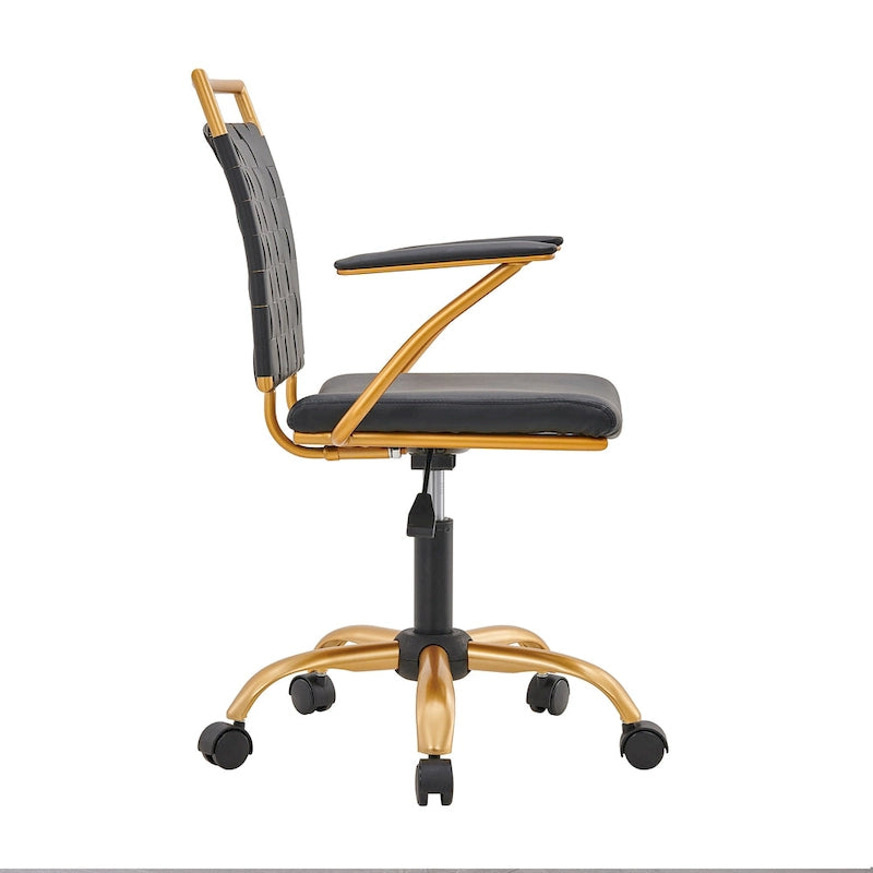Chaise de bureau pivotante à dossier mi-haut en cuir doré LUXMOD pour ordinateur