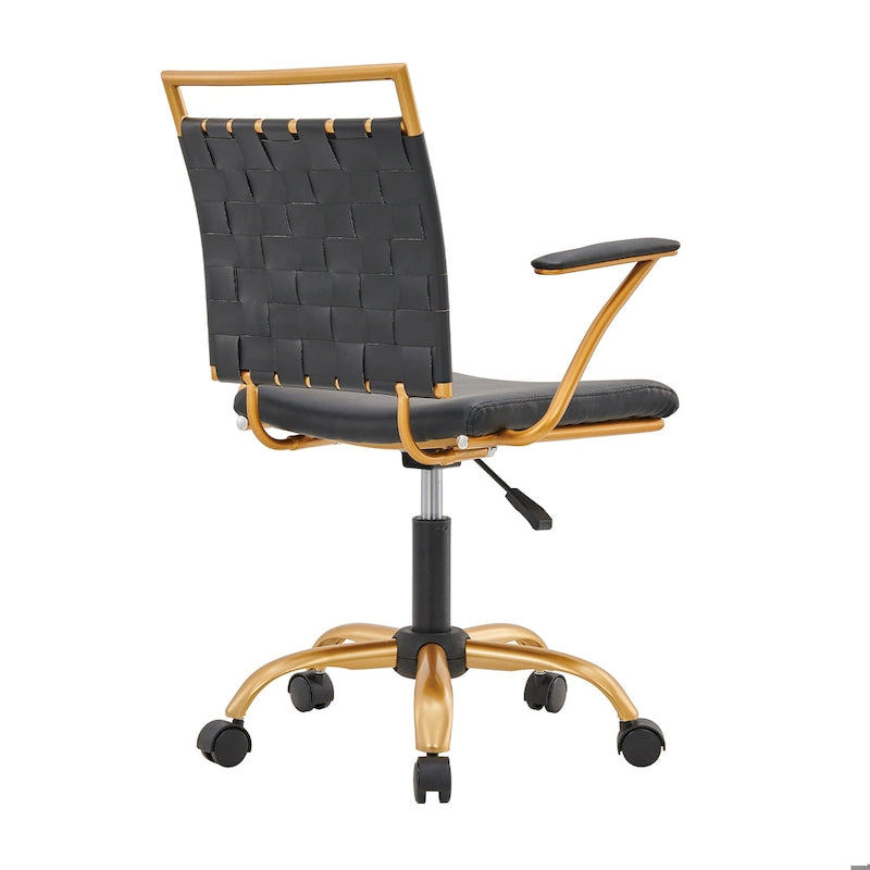 Chaise de bureau pivotante à dossier mi-haut en cuir doré LUXMOD pour ordinateur