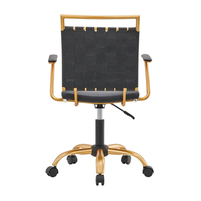 Chaise de bureau pivotante à dossier mi-haut en cuir doré LUXMOD pour ordinateur