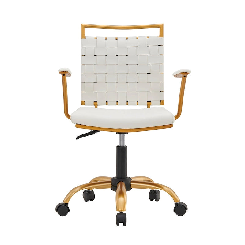 Chaise de bureau pivotante à dossier mi-haut en cuir doré LUXMOD pour ordinateur