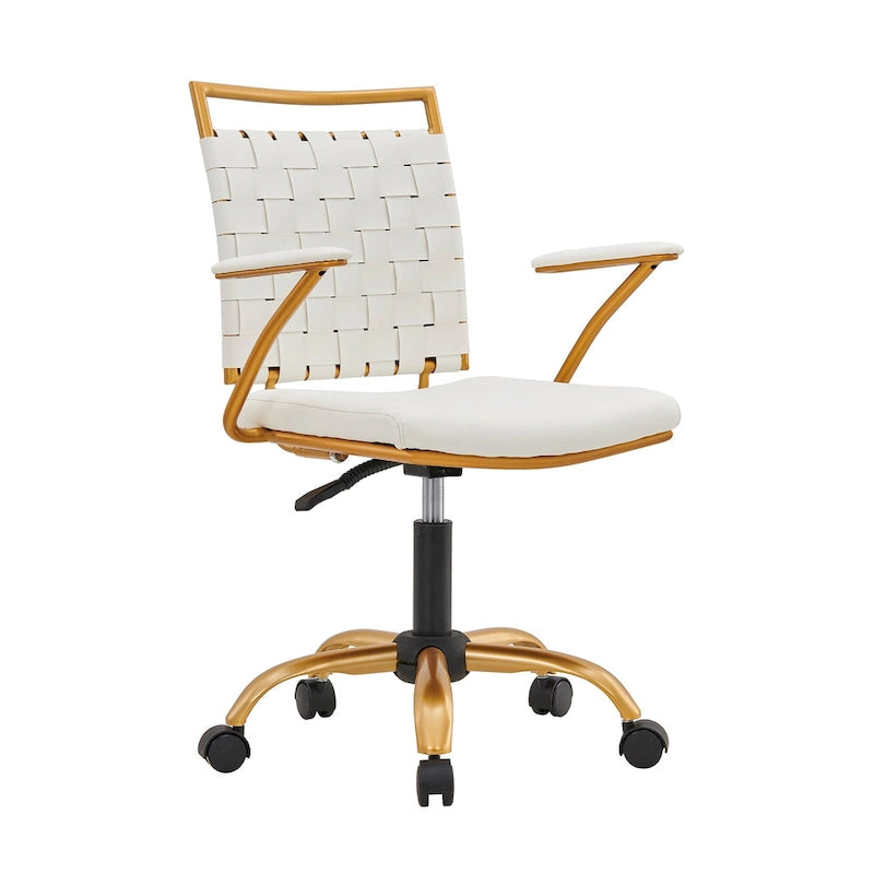 Chaise de bureau pivotante à dossier mi-haut en cuir doré LUXMOD pour ordinateur