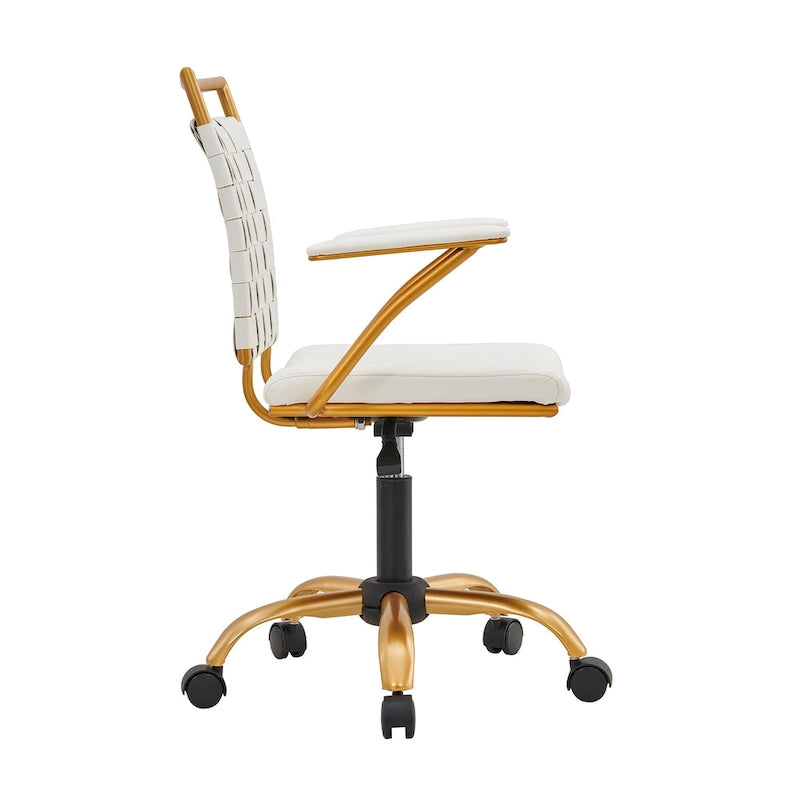 Chaise de bureau pivotante à dossier mi-haut en cuir doré LUXMOD pour ordinateur
