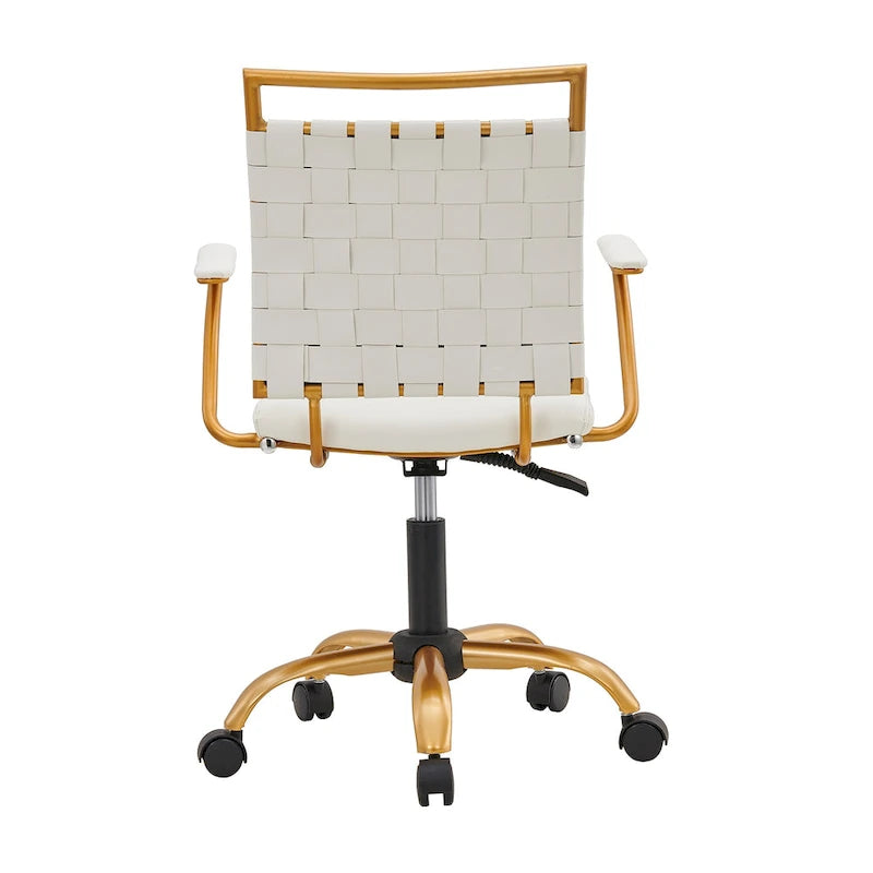 Chaise de bureau pivotante à dossier mi-haut en cuir doré LUXMOD pour ordinateur
