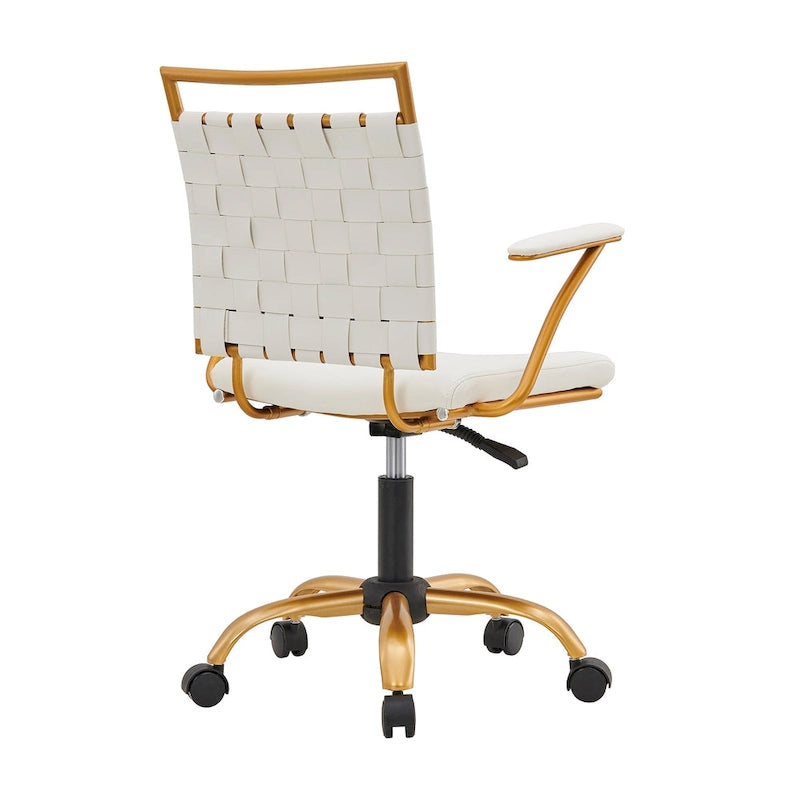 Chaise de bureau pivotante à dossier mi-haut en cuir doré LUXMOD pour ordinateur