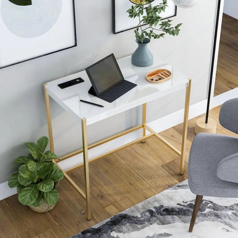 Bureau d'ordinateur moderne Belzie de 30 pouces en acier avec ports USB par Furniture of America