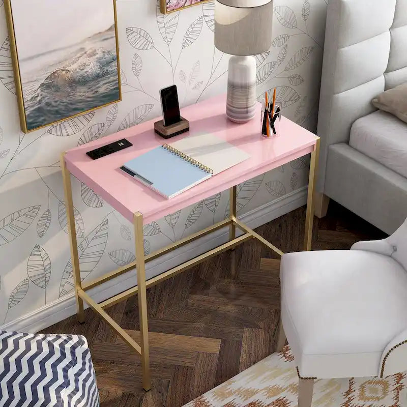 Bureau d'ordinateur moderne Belzie de 30 pouces en acier avec ports USB par Furniture of America