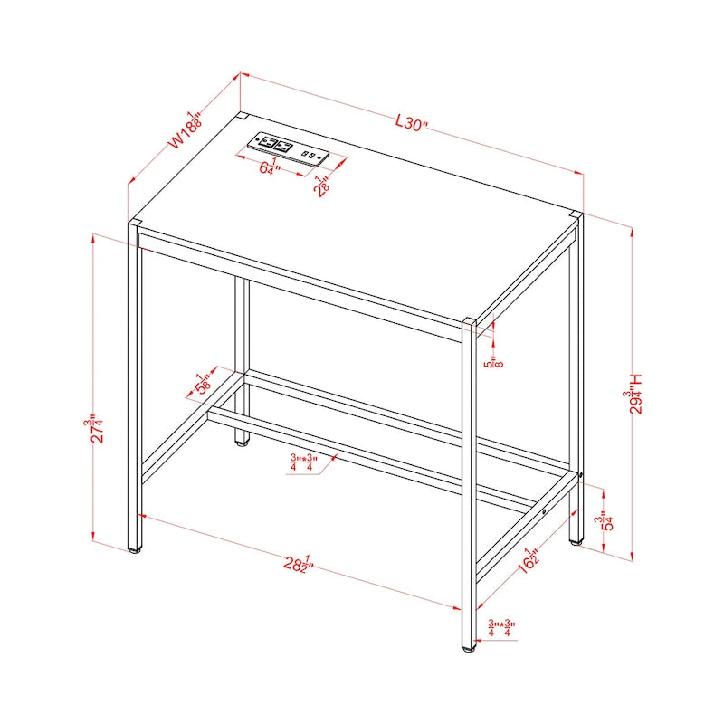 Bureau d'ordinateur moderne Belzie de 30 pouces en acier avec ports USB par Furniture of America