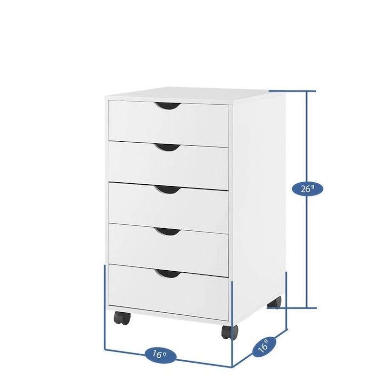 Meuble de rangement en bois portable à 5 tiroirs avec roulettes à 360°, design coulissant facile et rangement supérieur supplémentaire