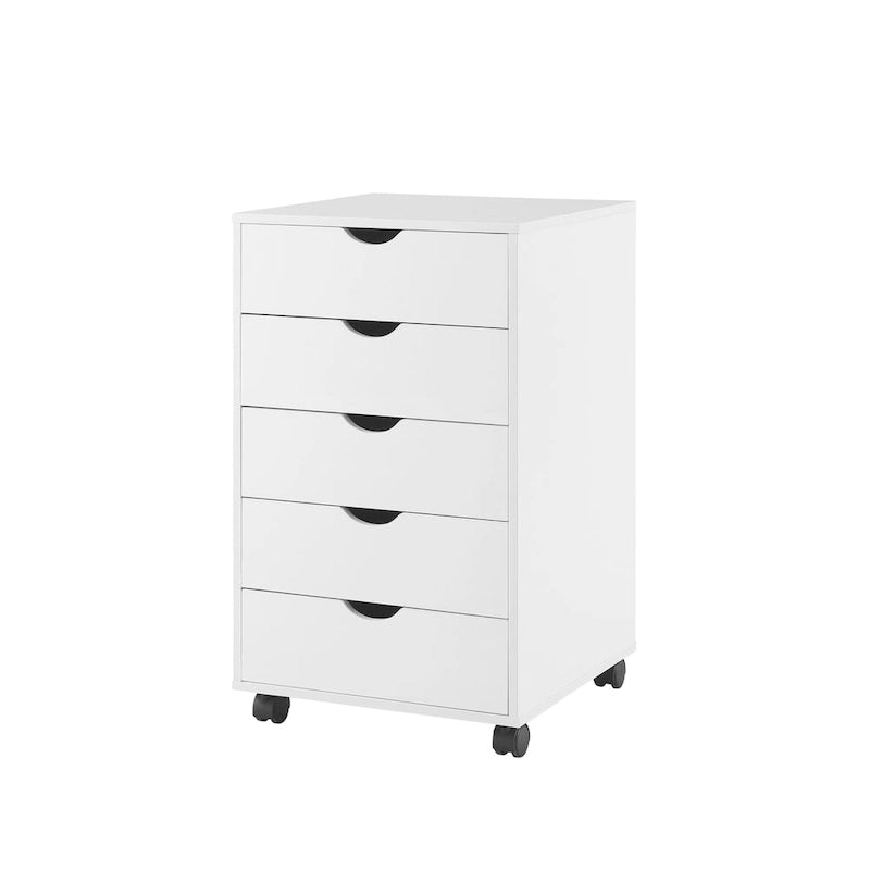 Meuble de rangement en bois portable à 5 tiroirs avec roulettes à 360°, design coulissant facile et rangement supérieur supplémentaire