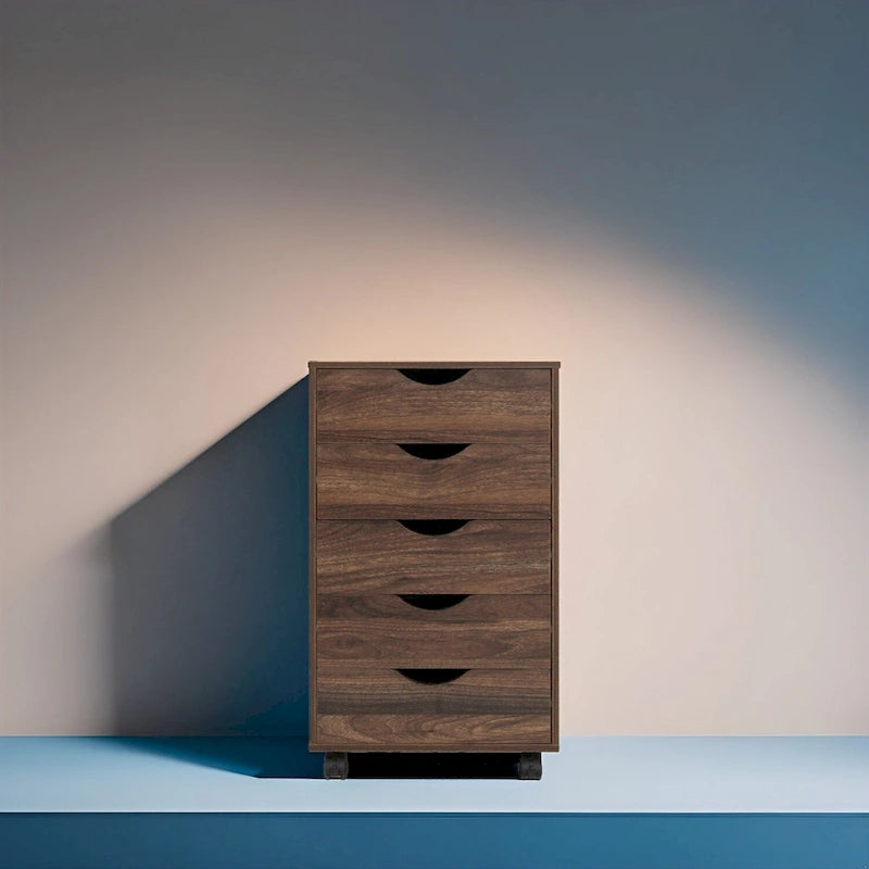 Meuble de rangement en bois portable à 5 tiroirs avec roulettes à 360°, design coulissant facile et rangement supérieur supplémentaire