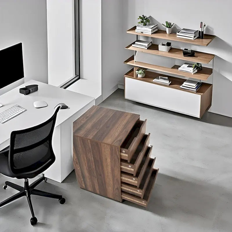Meuble de rangement en bois portable à 5 tiroirs avec roulettes à 360°, design coulissant facile et rangement supérieur supplémentaire