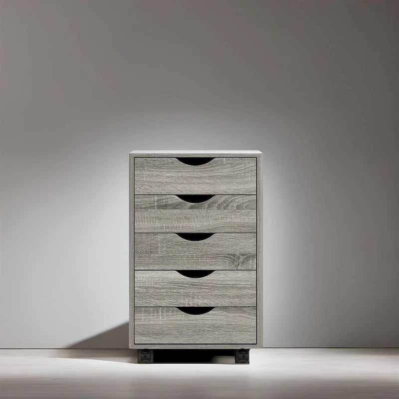 Meuble de rangement en bois portable à 5 tiroirs avec roulettes à 360°, design coulissant facile et rangement supérieur supplémentaire