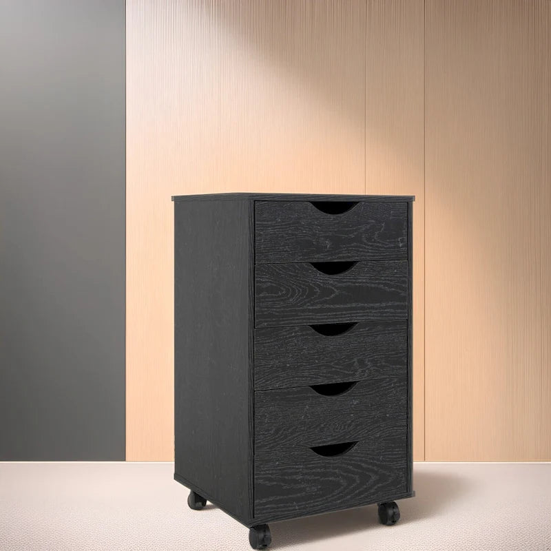 Meuble de rangement en bois portable à 5 tiroirs avec roulettes à 360°, design coulissant facile et rangement supérieur supplémentaire