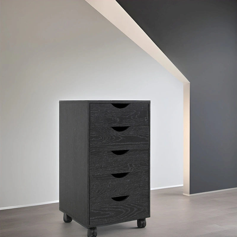 Meuble de rangement en bois portable à 5 tiroirs avec roulettes à 360°, design coulissant facile et rangement supérieur supplémentaire