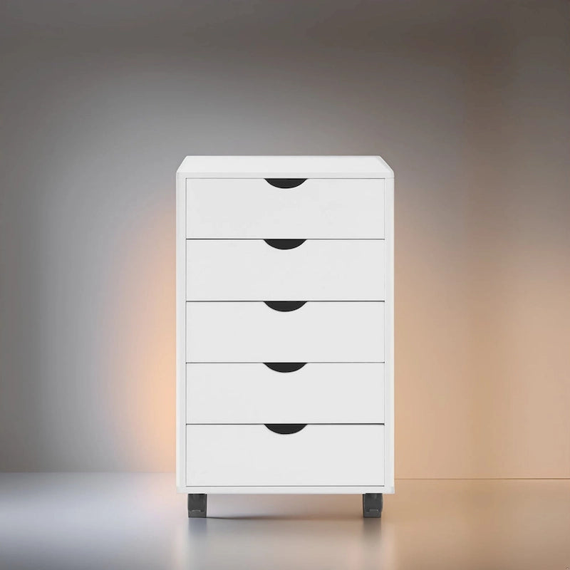 Meuble de rangement en bois portable à 5 tiroirs avec roulettes à 360°, design coulissant facile et rangement supérieur supplémentaire