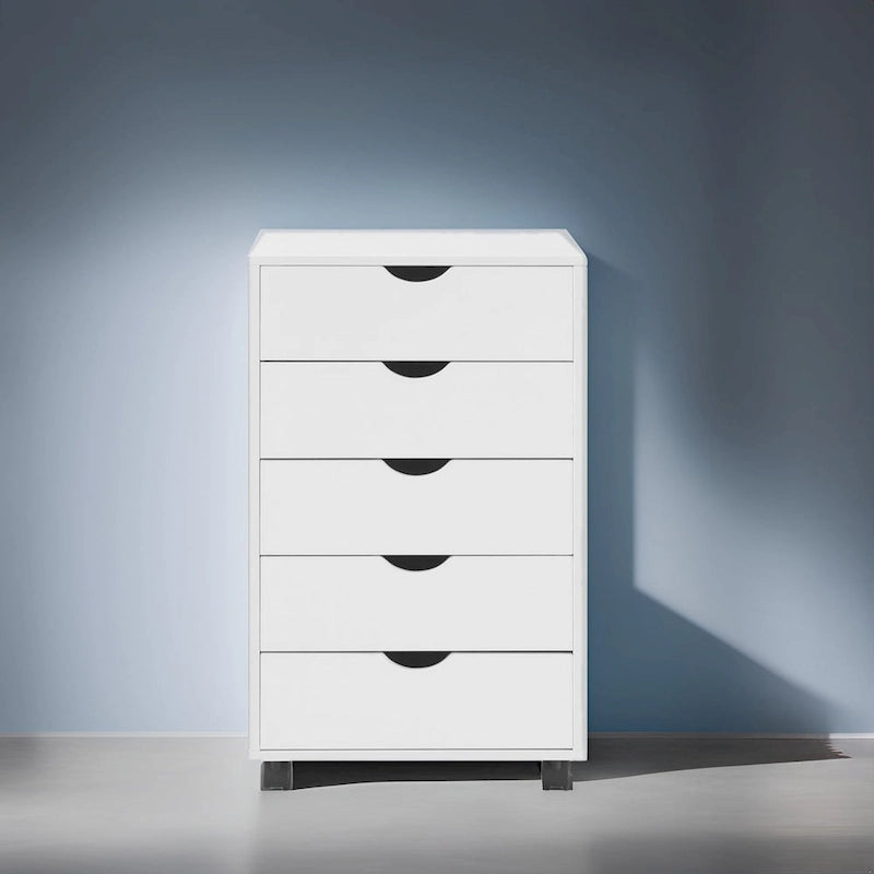 Meuble de rangement en bois portable à 5 tiroirs avec roulettes à 360°, design coulissant facile et rangement supérieur supplémentaire